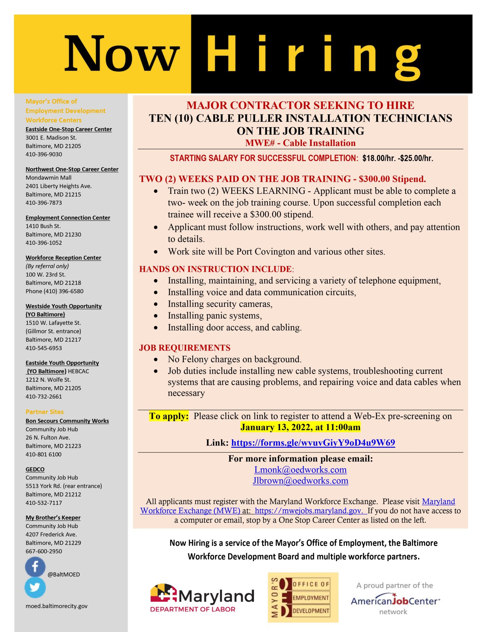 Cable Puller On the Job Training Southwest Partnership