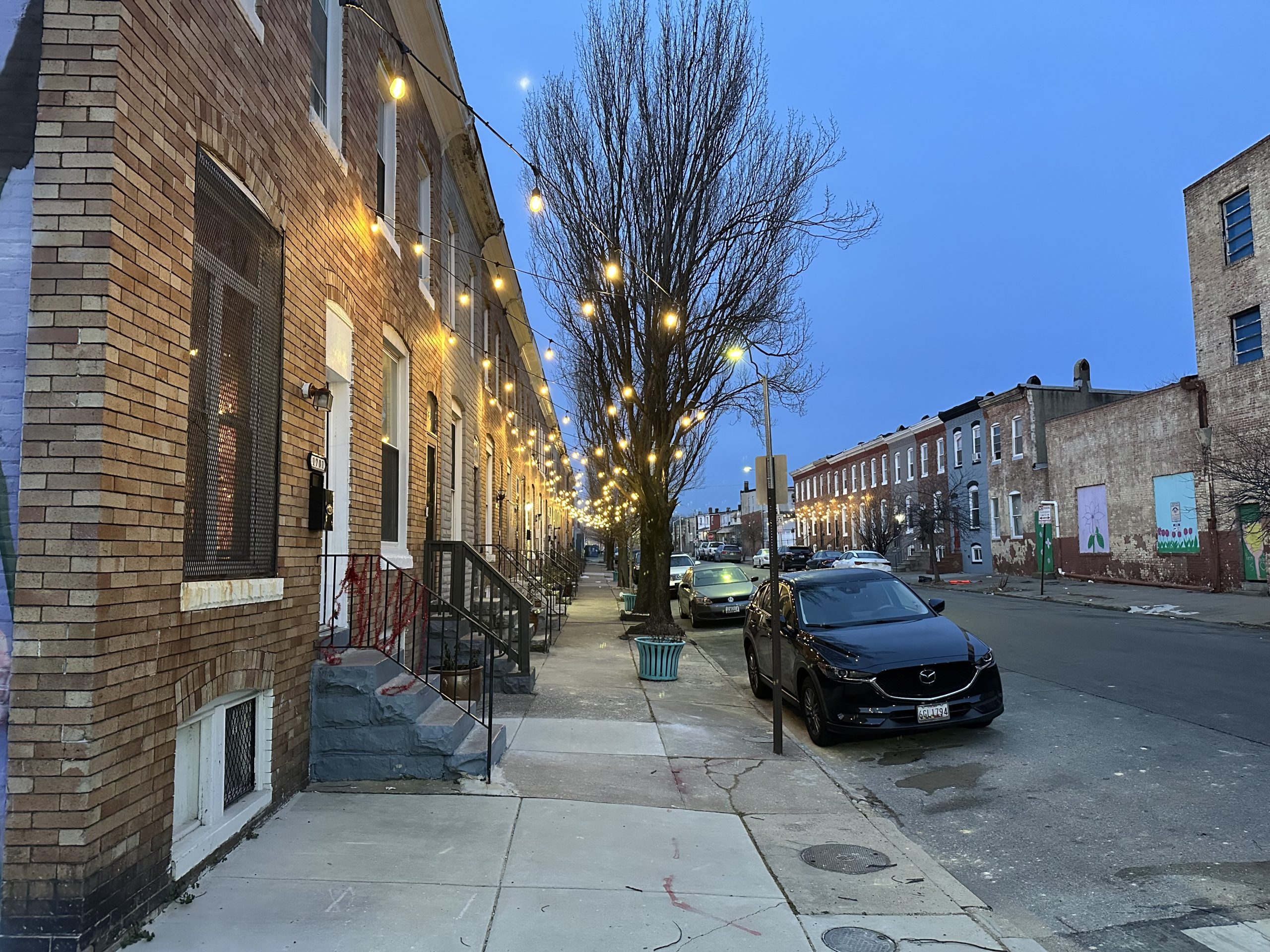 String lights on Southwest Baltimore block
